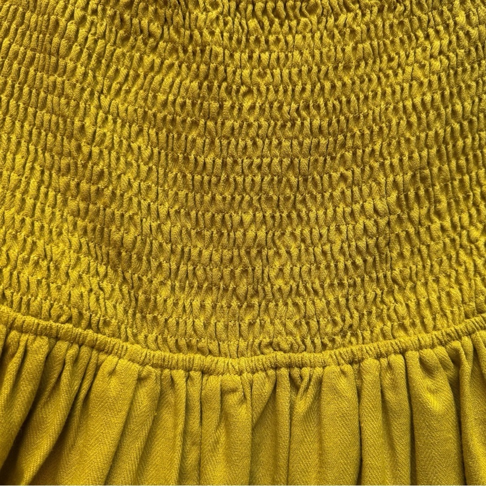 MIOU MUSE Mustard Yellow Linen Blend Crisscross Open Back Dress – Size M - Picture 9 of 16